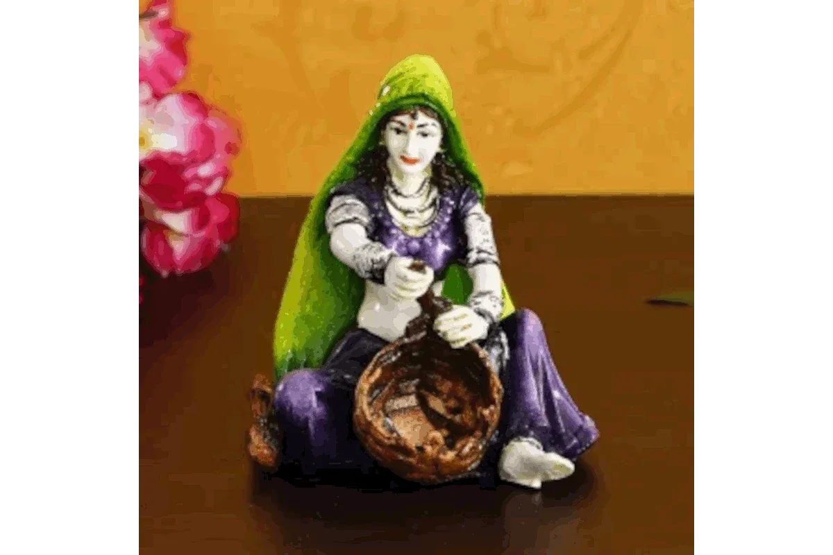 Rajasthani Lady Weaving Basket - Puja Celebrations