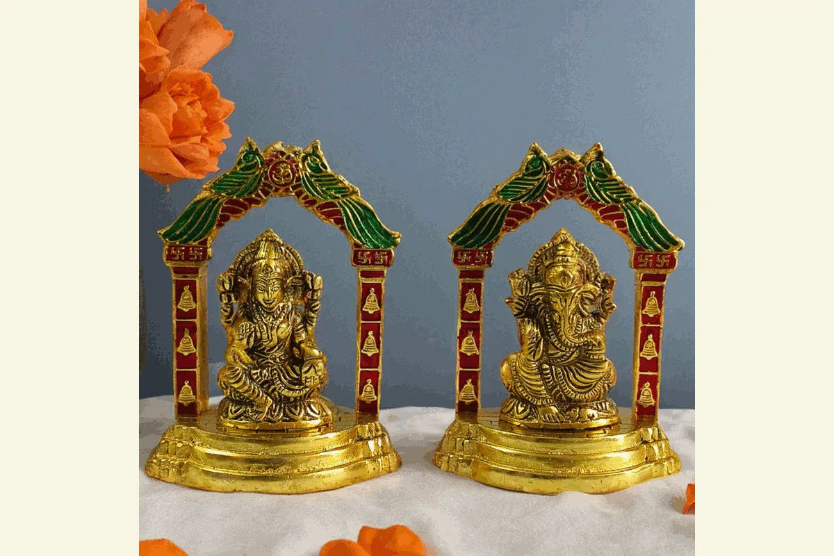 Meenakari Ganesha Lakshmi Statue - Puja Celebrations