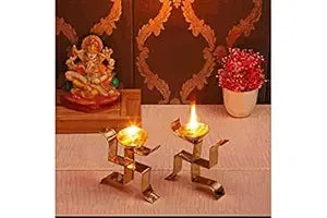 Swasthik Brass Diya Set - Puja Celebrations