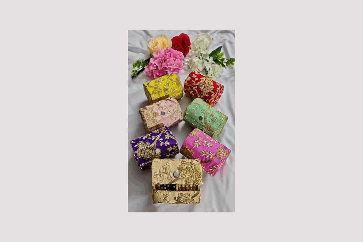 Embroidered Bangle Box Cylindrical - Puja Celebrations