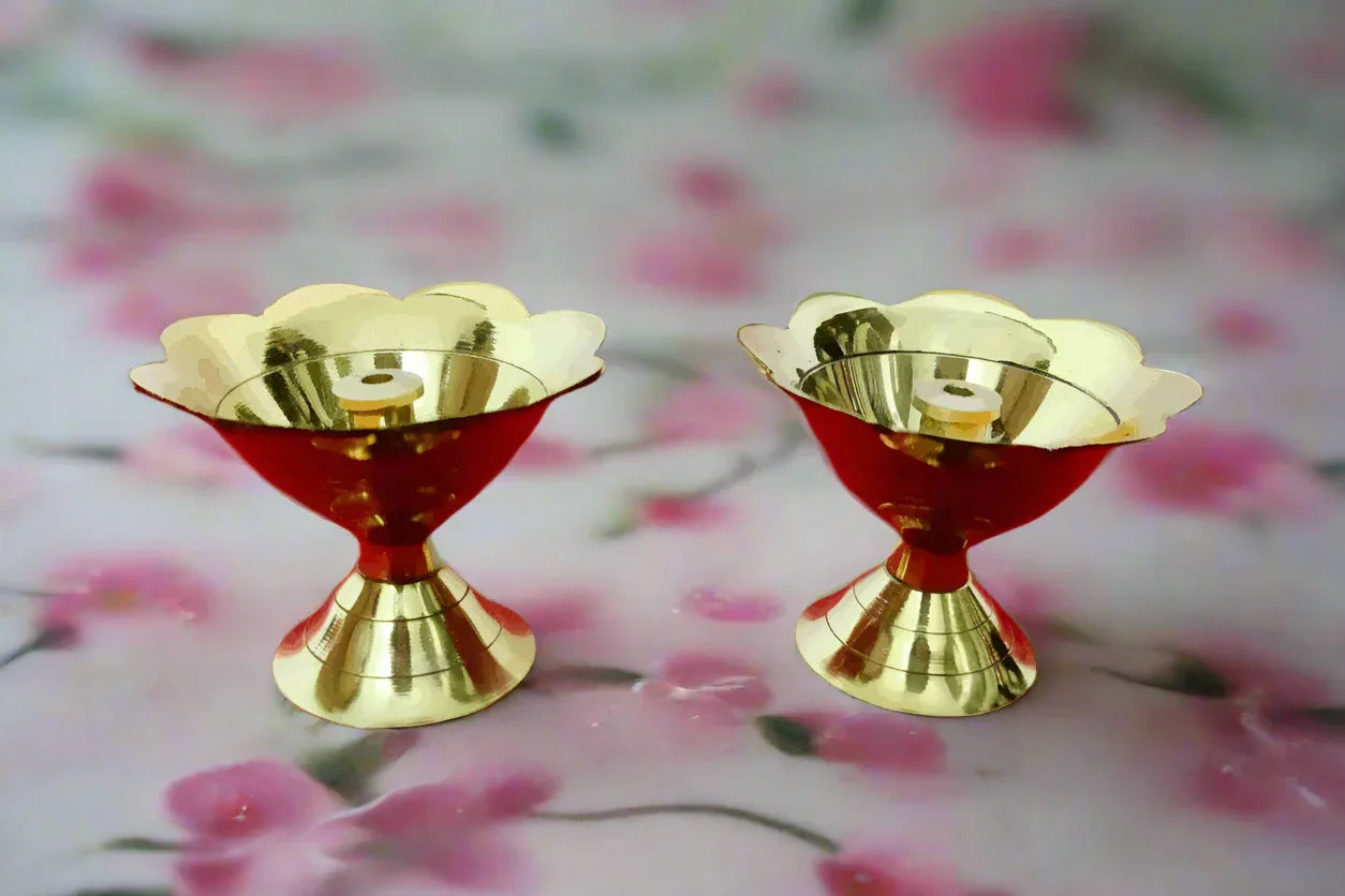 Flower Akhand Diya Pair - Puja Celebrations