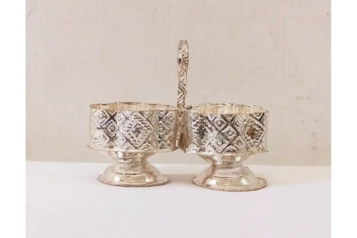 Haldi Kumkum Holder White Metal – Decorative Puja Product for Festivals & Golu Display