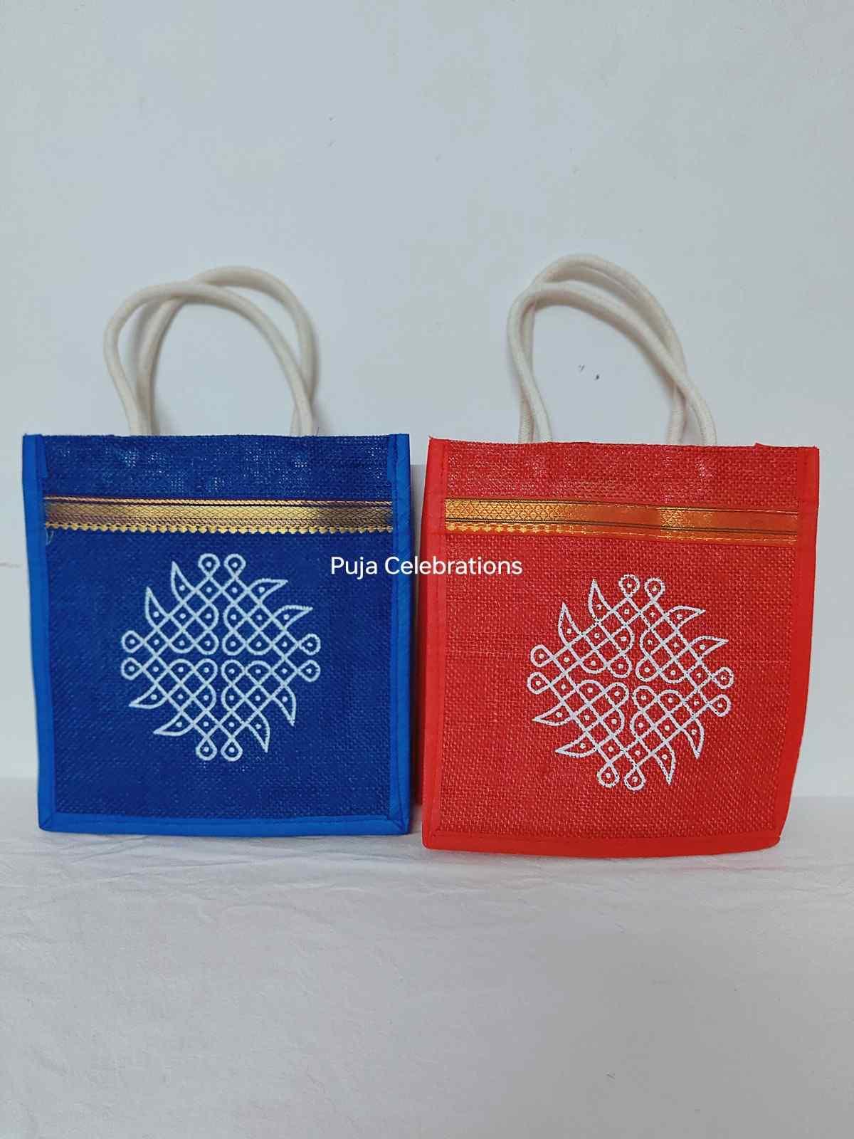 Printed Brocade Jute Bag - Puja Celebrations