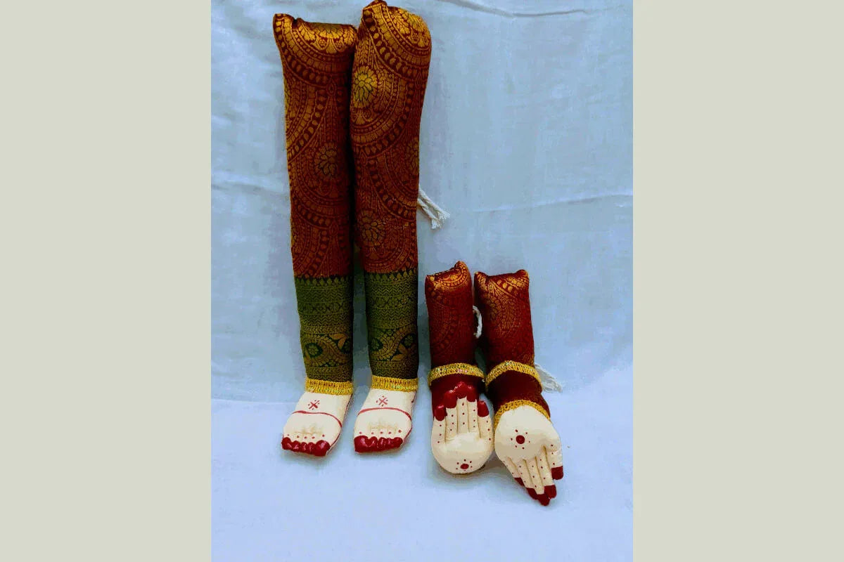 Decorated Pattu Zari Hastham Paadham - Puja Celebrations