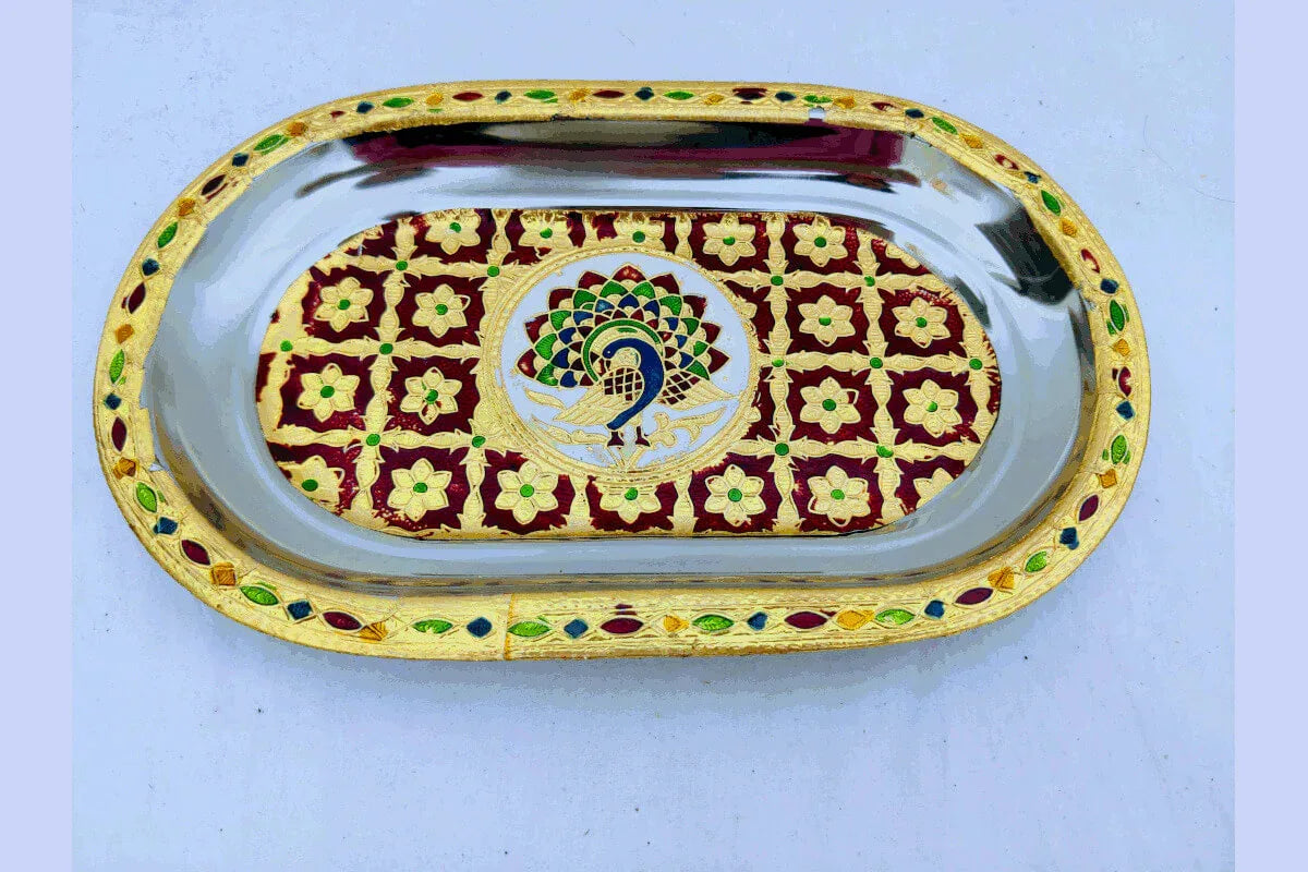Meenakari Steel Tray Oval - Puja Celebrations