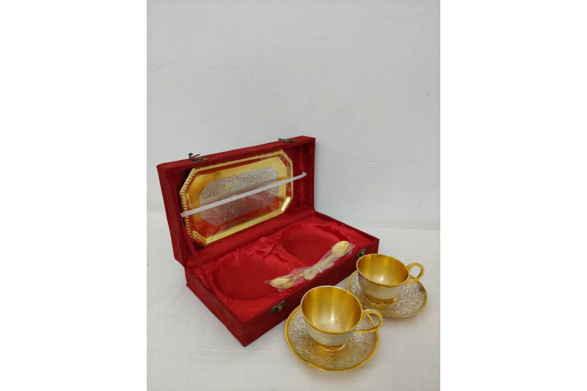 Gold Silver Tray with Cup Saucer