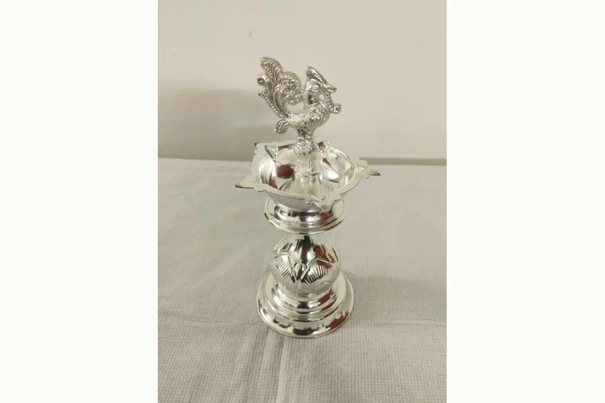 German Silver Annapakshi Diya Pair - Puja Celebrations