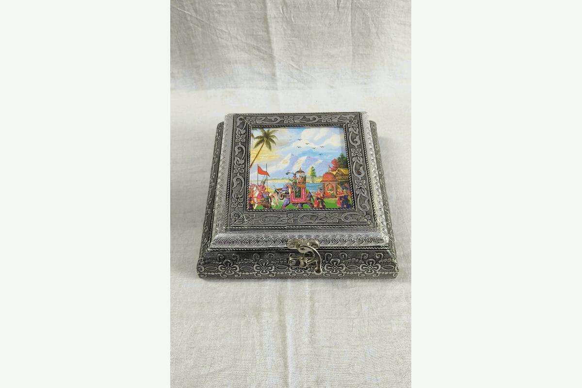 Silver Oxidised Dry Fruit Box - Puja Celebrations