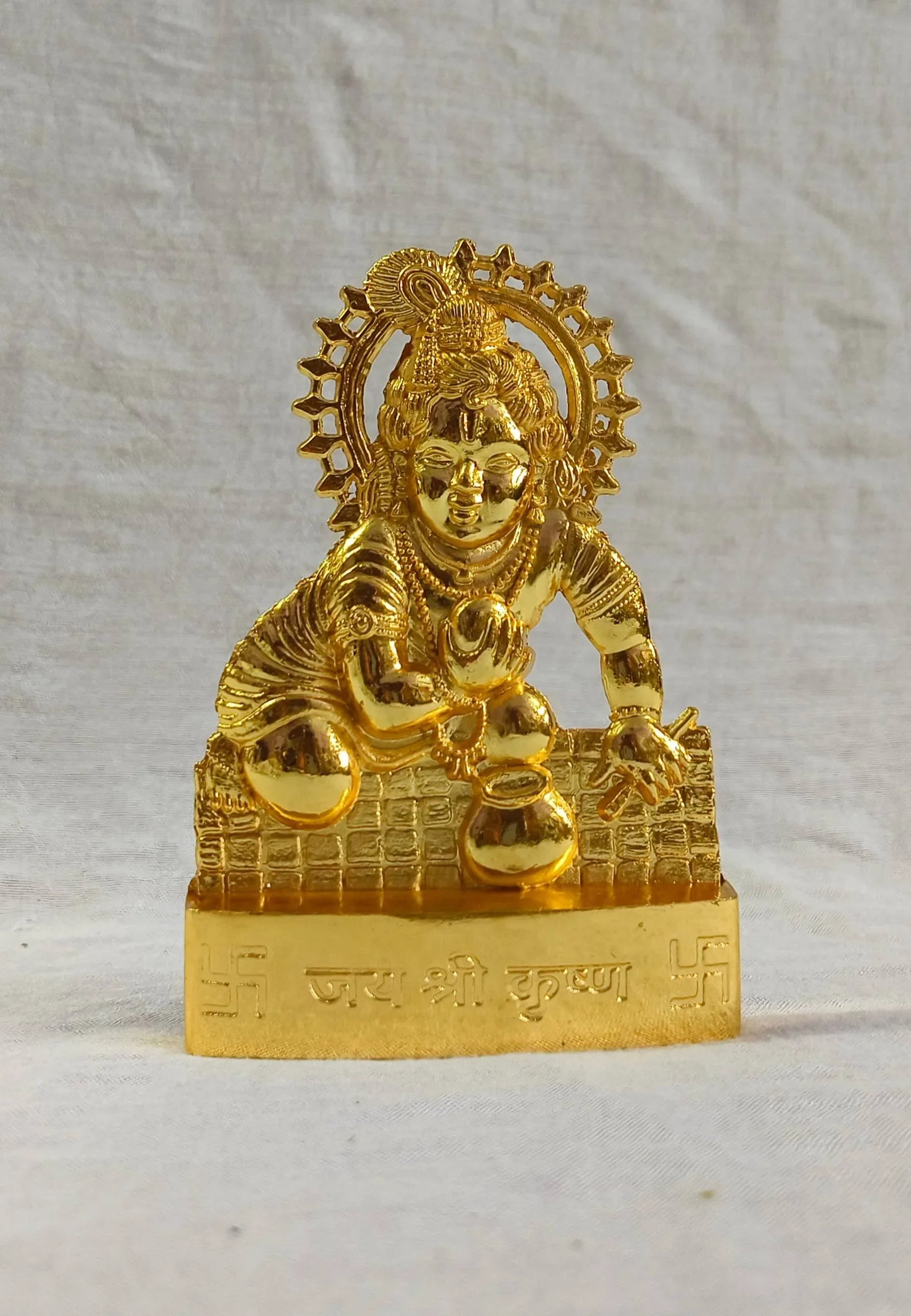 Ladoo Krishna Gold Standee - Puja Celebrations