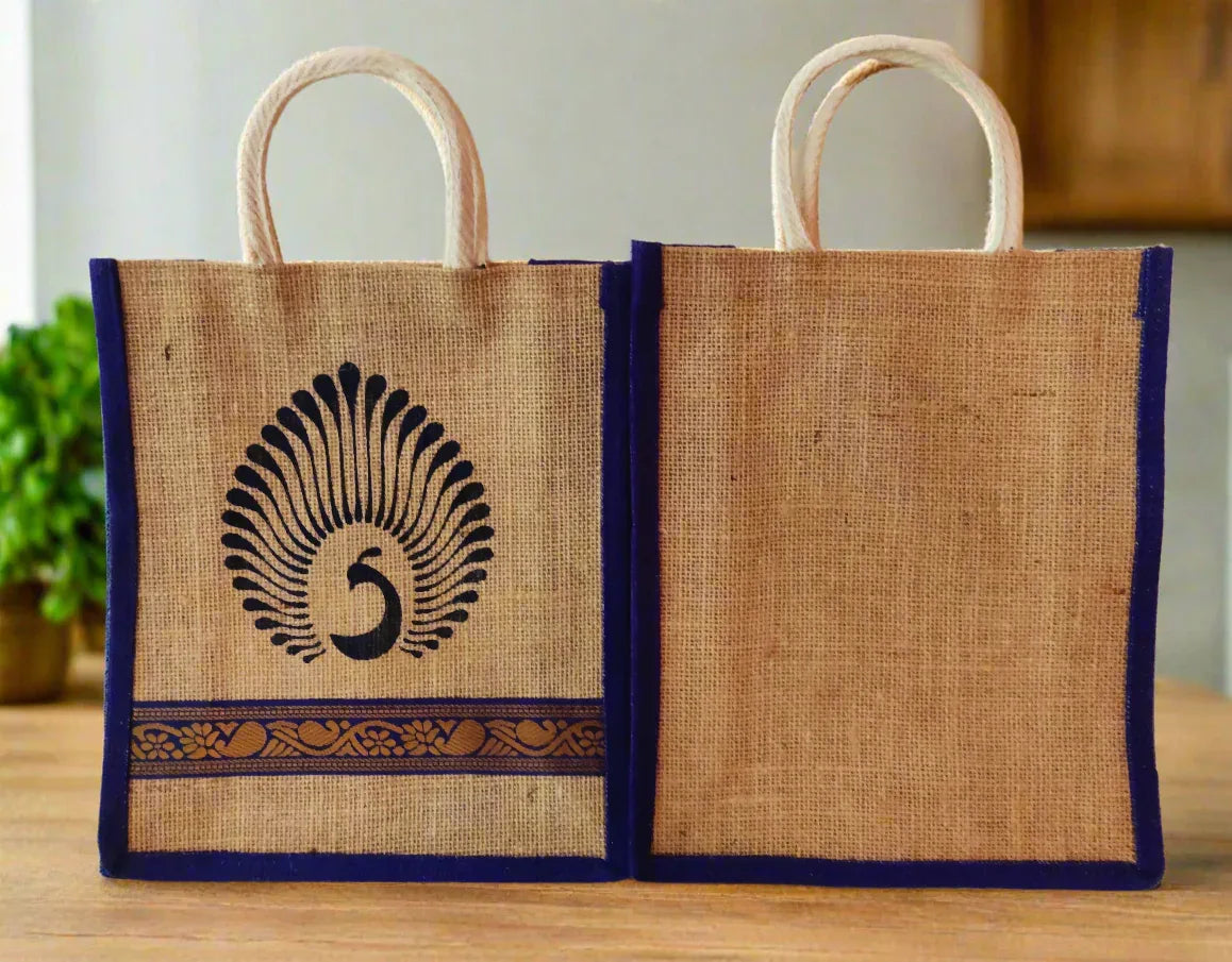 Jute Brocade Print Bag – Puja Celebrations