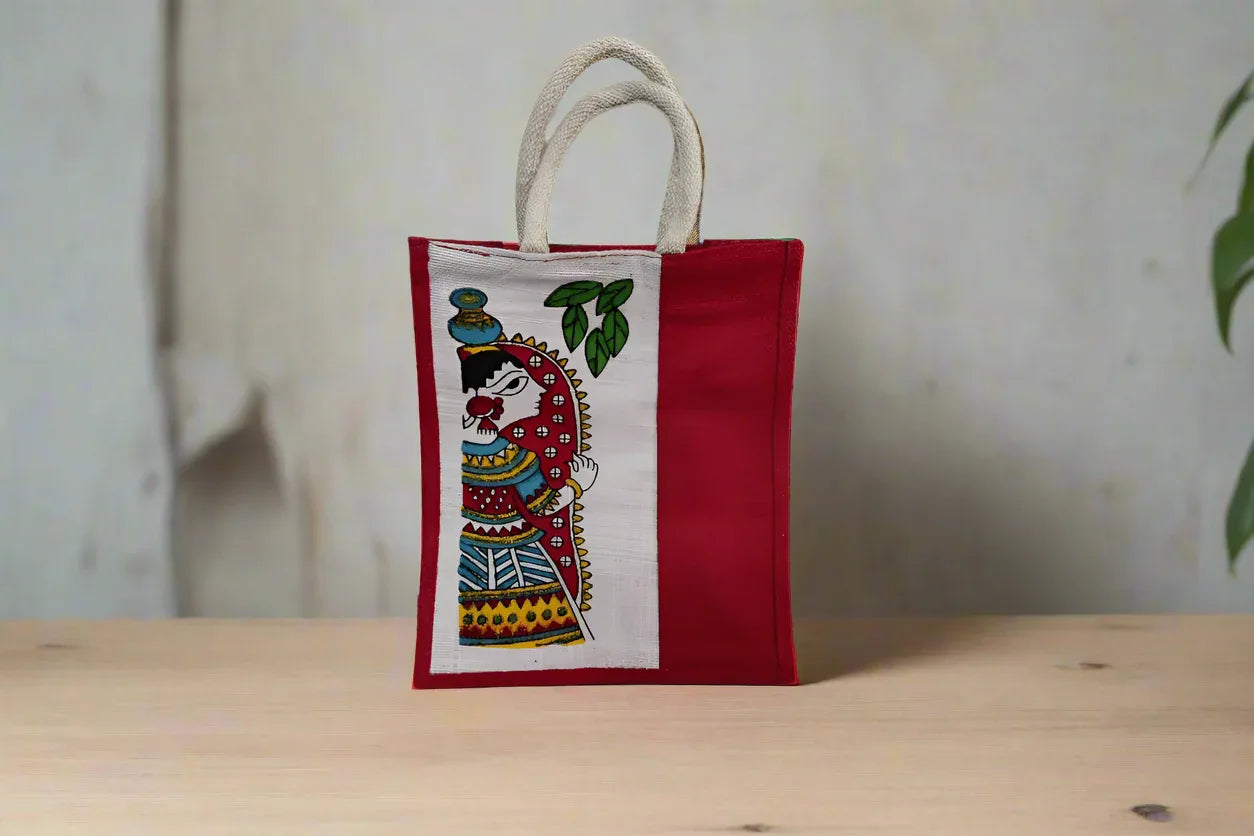 Jute Designer Print Bag - Puja Celebrations