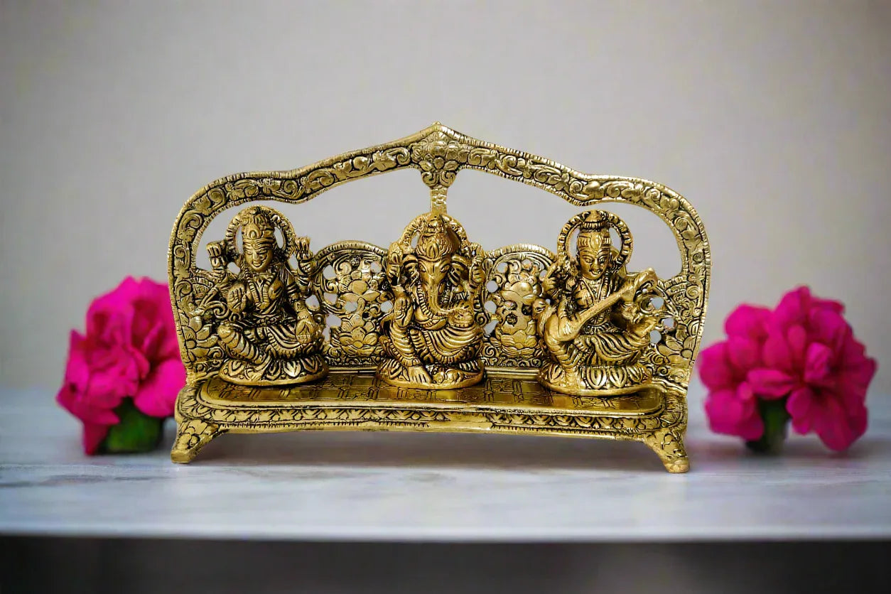Lakshmi Saraswathi Ganesha Gold with Arch - Puja Celebrations