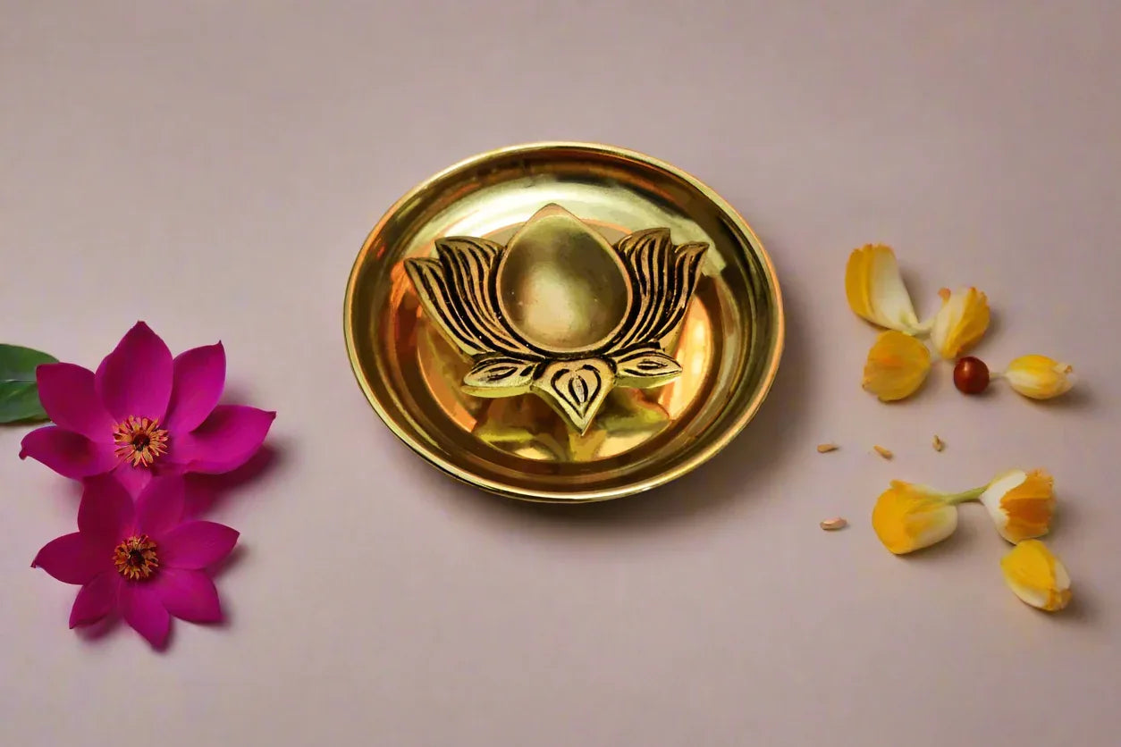 Lotus Kamal Diya with Plate - Puja Celebrations