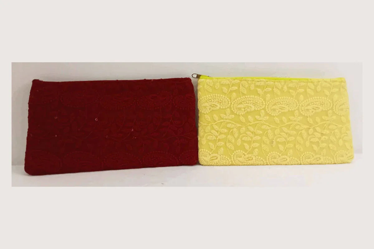 Lucknowi Chikankari Print Hand Purse - Puja Celebrations