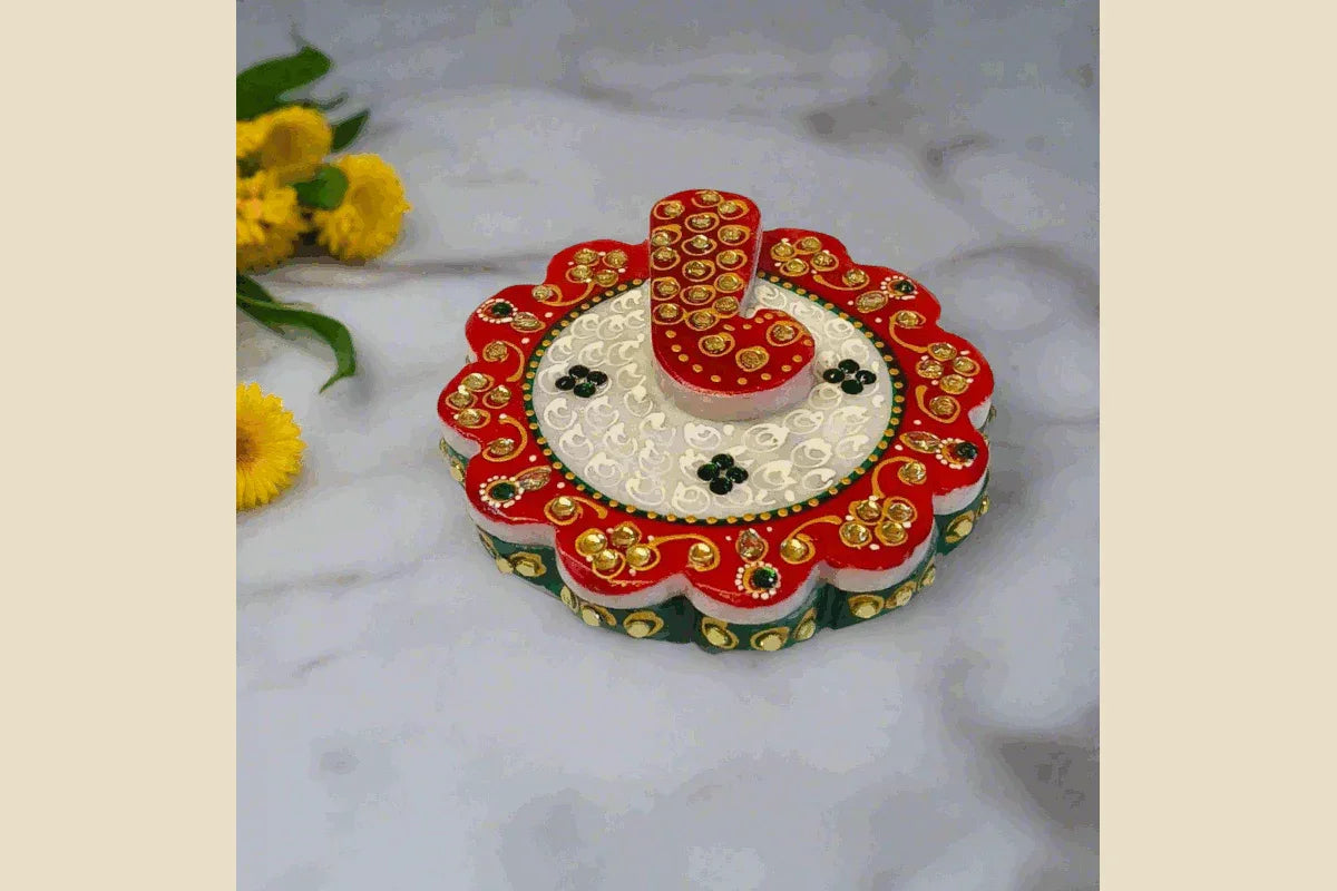 Marble Ganesh Kumkum Round Shape - Puja Celebrations