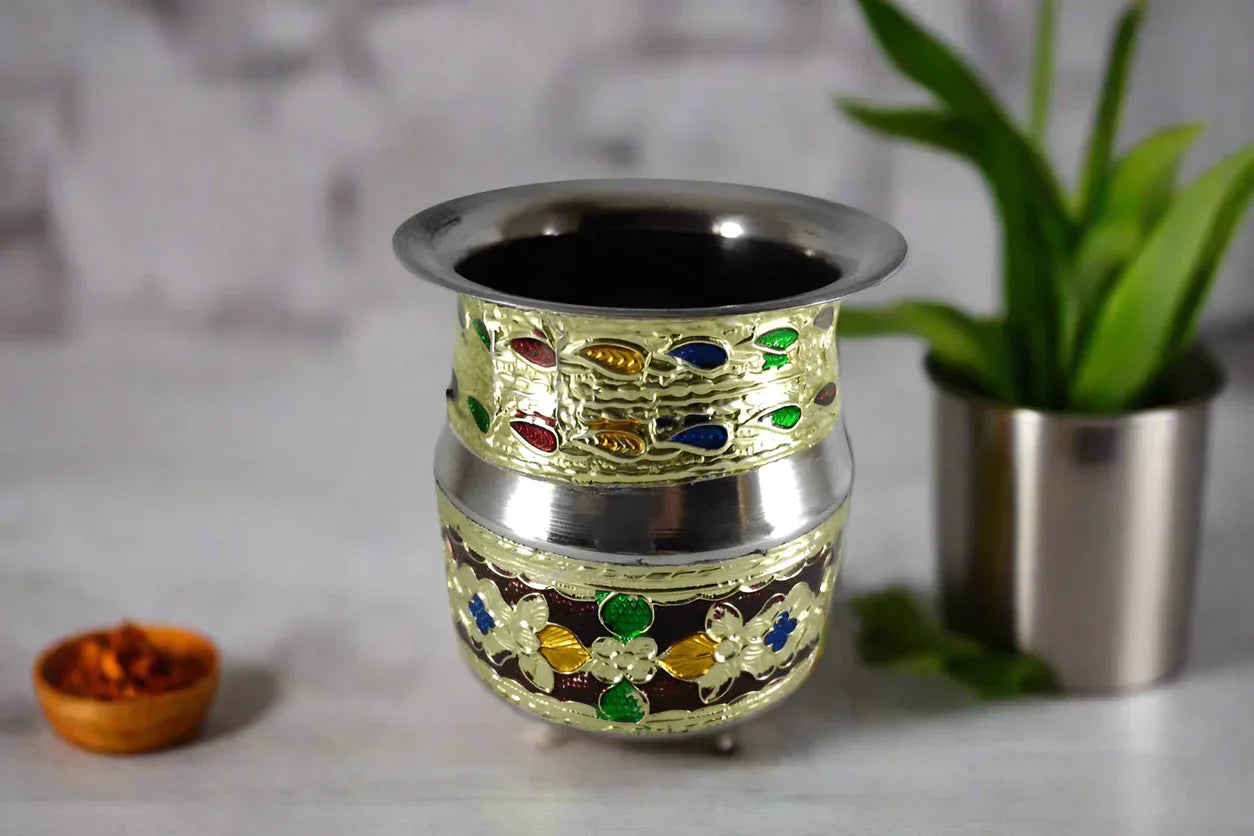 Meenakari Steel Lota Chombhu - Puja Celebrations