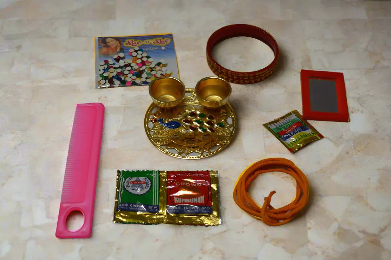 Peacock Haldi Kumkum Platter Combo - Puja Celebrations