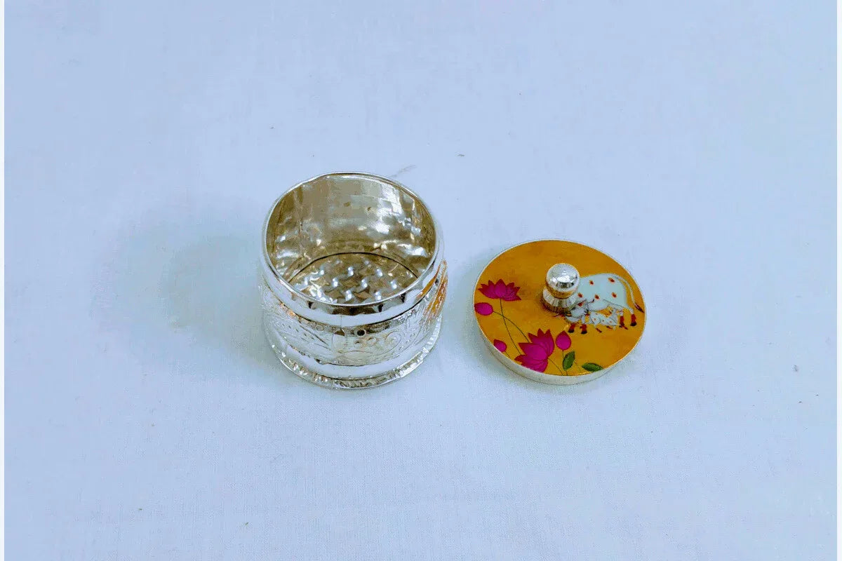 Pichwai Silver Plated Sindoor Dabbi - Puja Celebrations