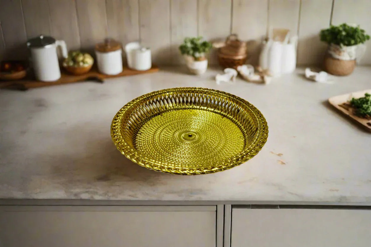 Round Gold Basket - Puja Celebrations