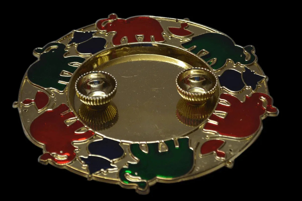 Round Plate Elephant Kumkum Cups - Puja Celebrations