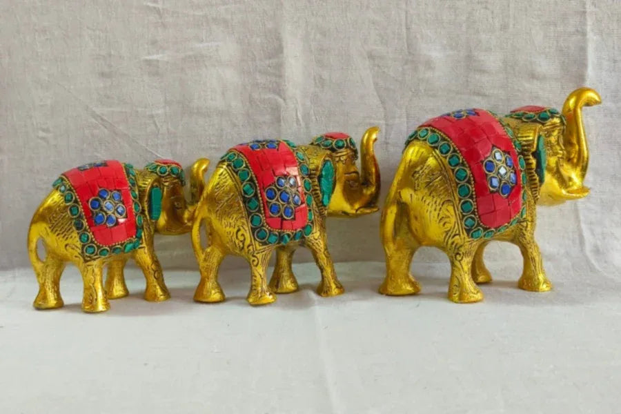 Stone Work Elephant Statue Set - Puja Celebrations