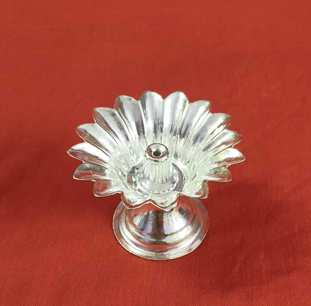 White Metal Flower Diya - Puja Celebrations