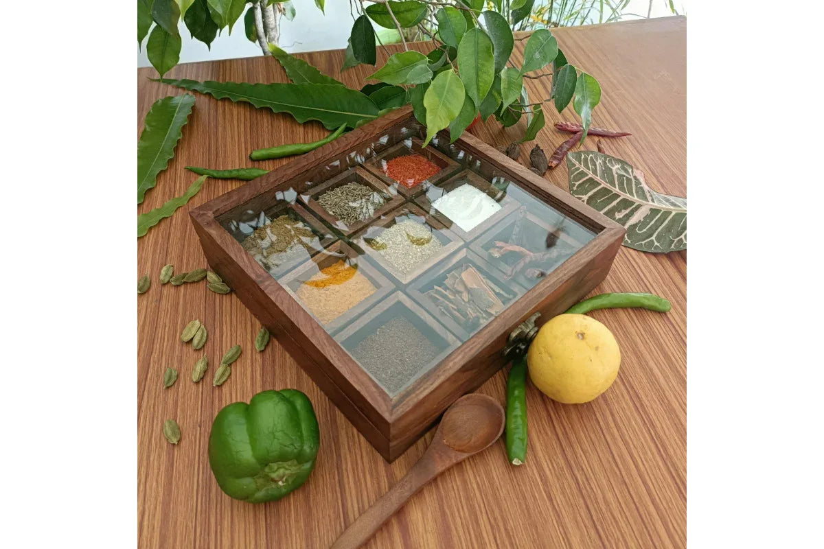 Wooden Masala Spices Box (Anjarai Petti) - Puja Celebrations