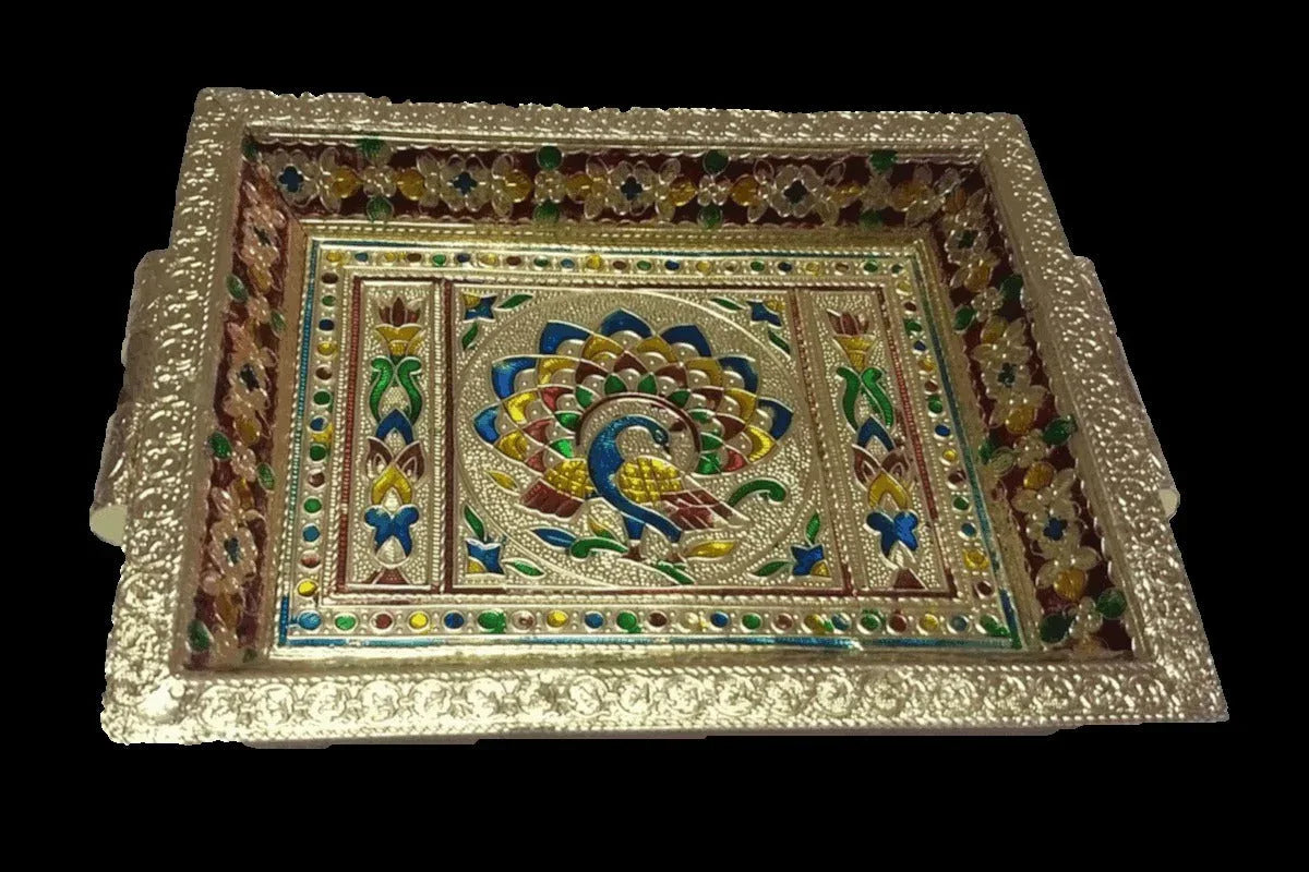 Wooden Meenakari Tray - Puja Celebrations