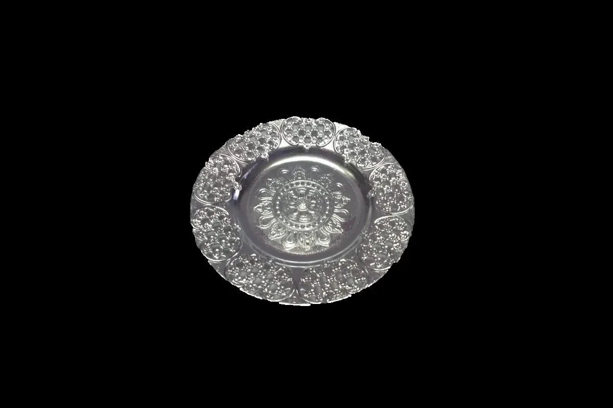 Round Silver Designer Plate - Puja Celebrations