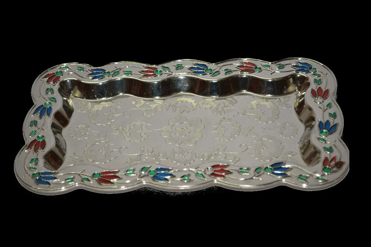 Silver Meenakari Tray - Puja Celebrations