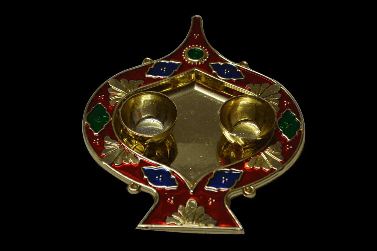 Heart Paan Shape Plate kumkum cups - Puja Celebrations