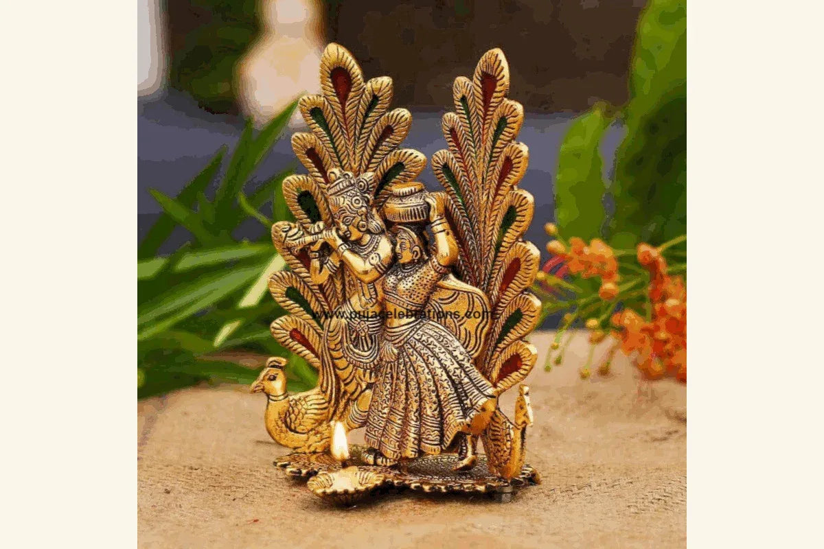 Radha Krishna Peacock Diya - Puja Celebrations