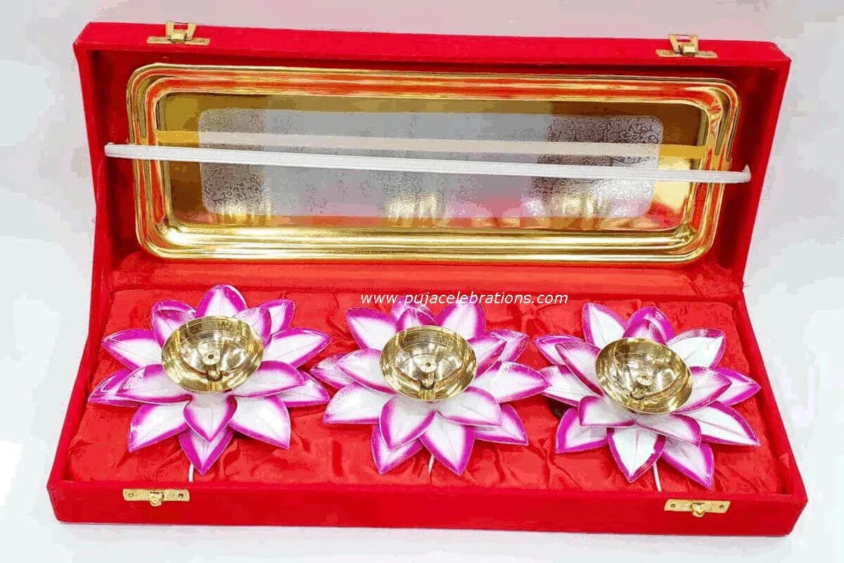Lotus Diya Gift Set - Puja Celebrations