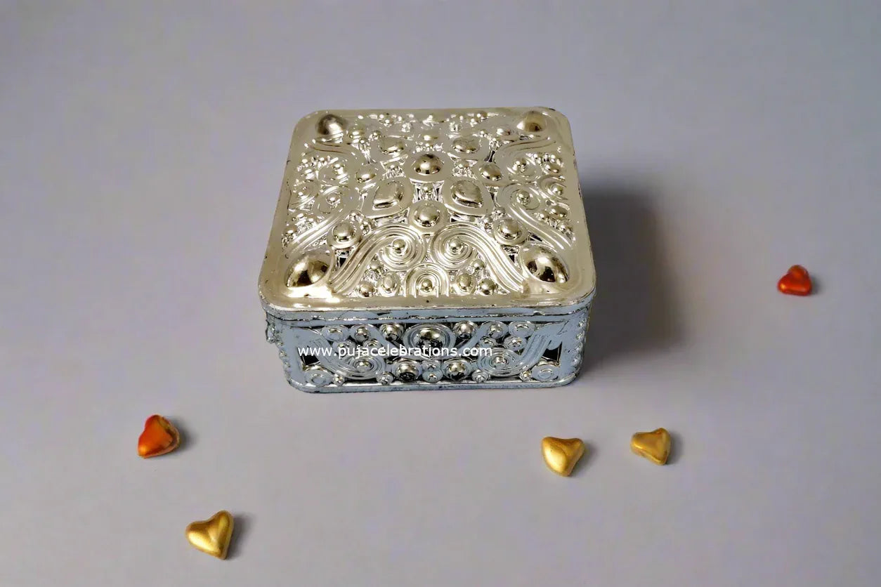 Fiber Gift Box Square Silver - Puja Celebrations