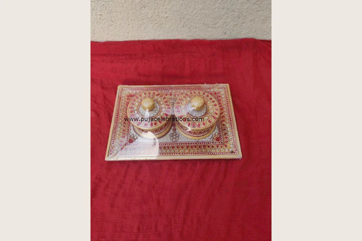 Marble Double Dry Fruit / Kumkum Box - Puja Celebrations