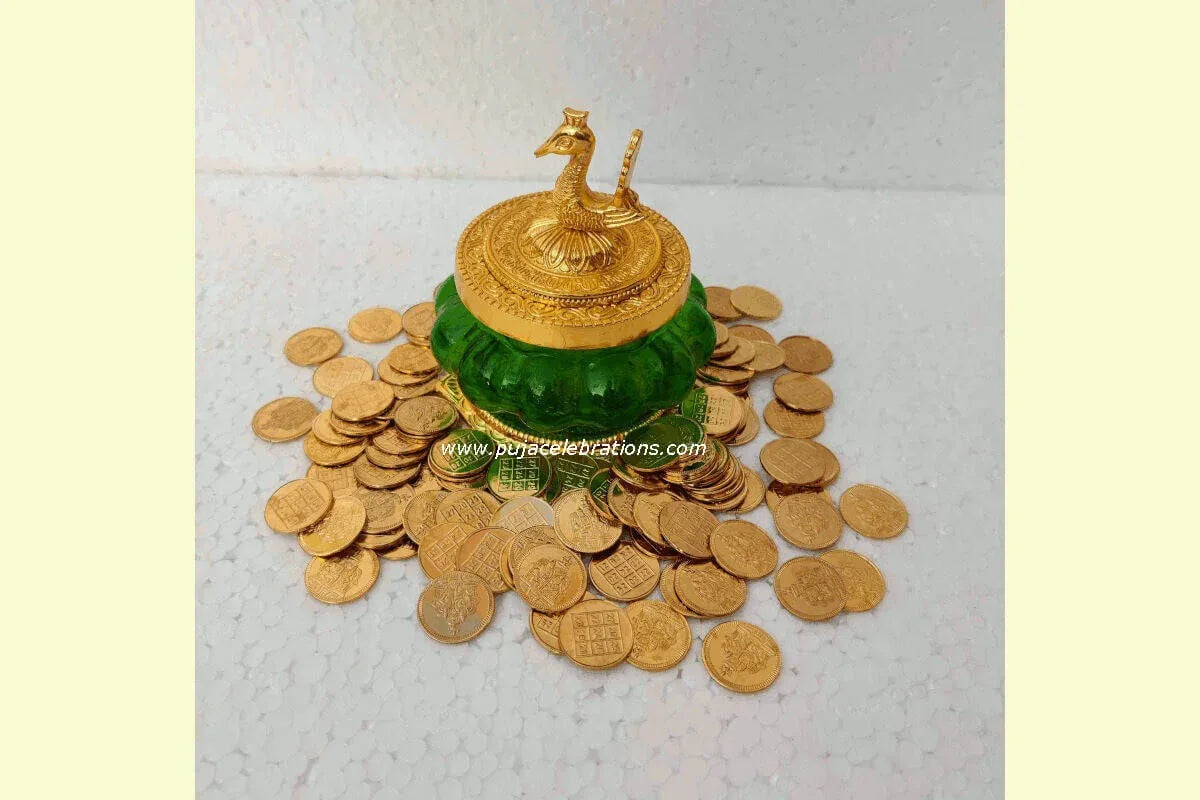 Kubera Lakshmi Pot Gold with Copper Coins Gold Finish - Puja Celebrations