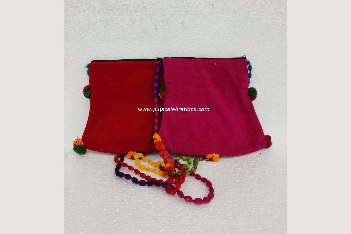 Embroidered Sling Bag with Pompom
