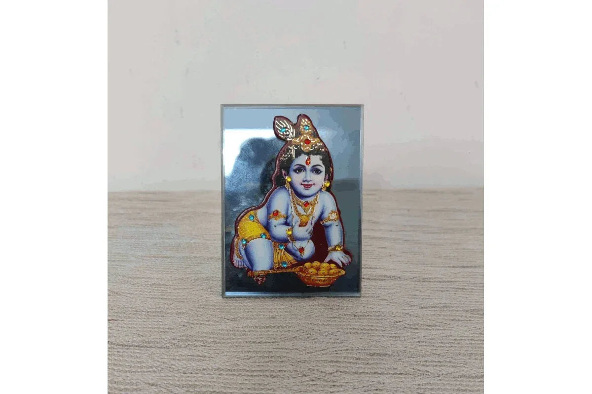 Ladoo Krishna Glass Stand - Puja Celebrations