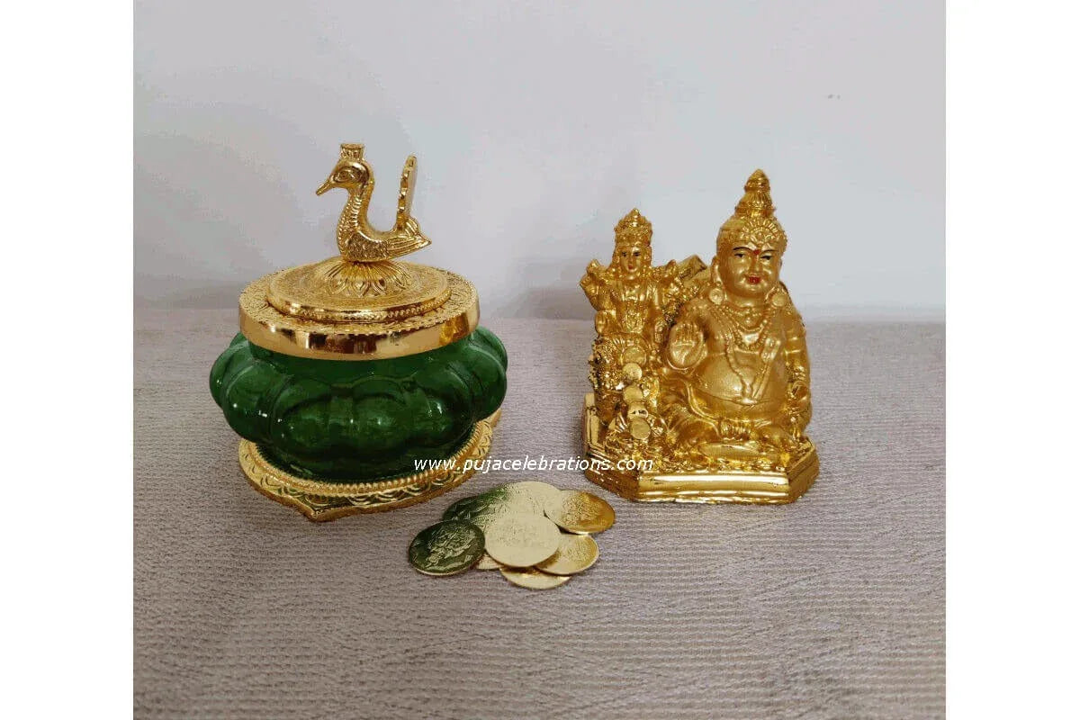 Kubera Pot Gold Statue & Coins - Puja Celebrations