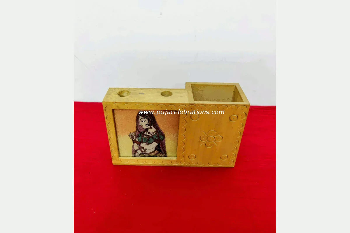 Gemstone Wooden New Pen Stand - Puja Celebrations