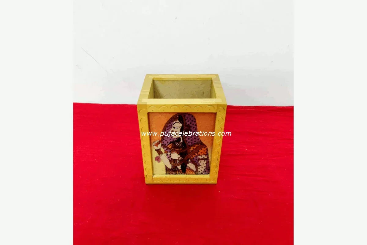 Gemstone Wooden Pen Stand 2D - Puja Celebrations