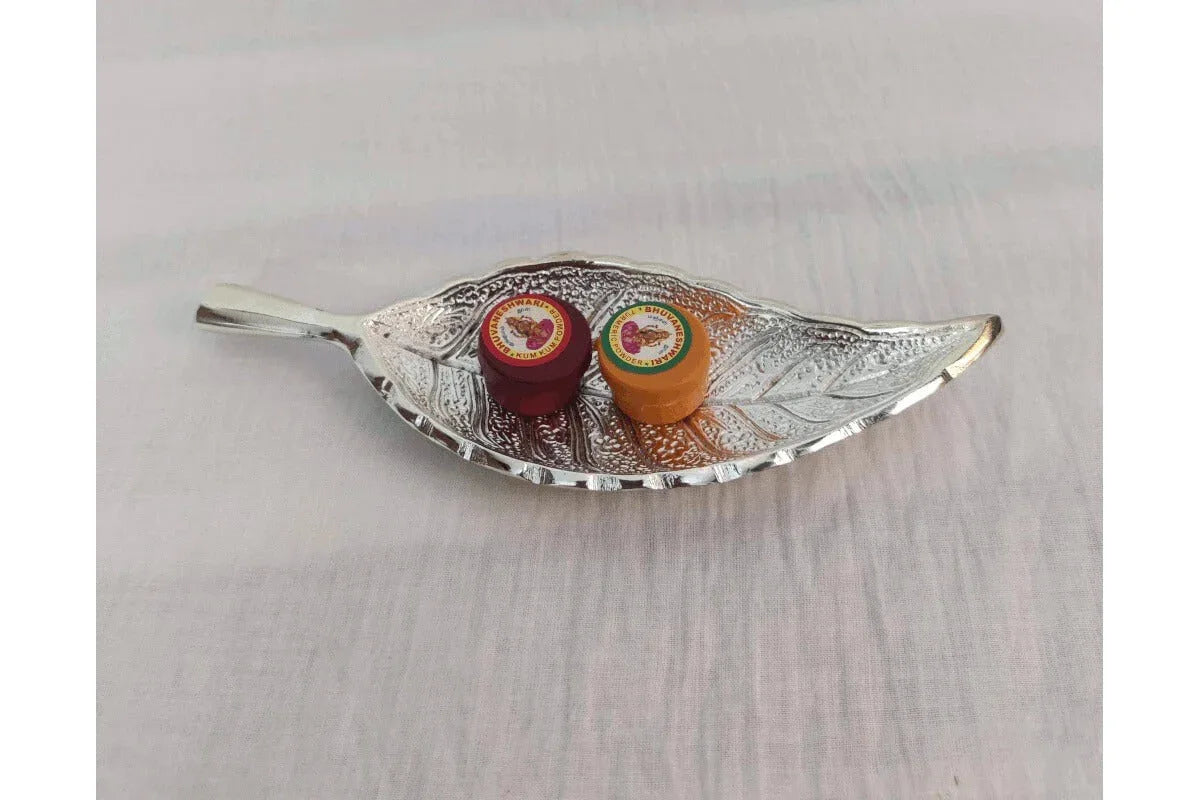 Silver Leaf Tray Tambulam Set - Puja Celebrations