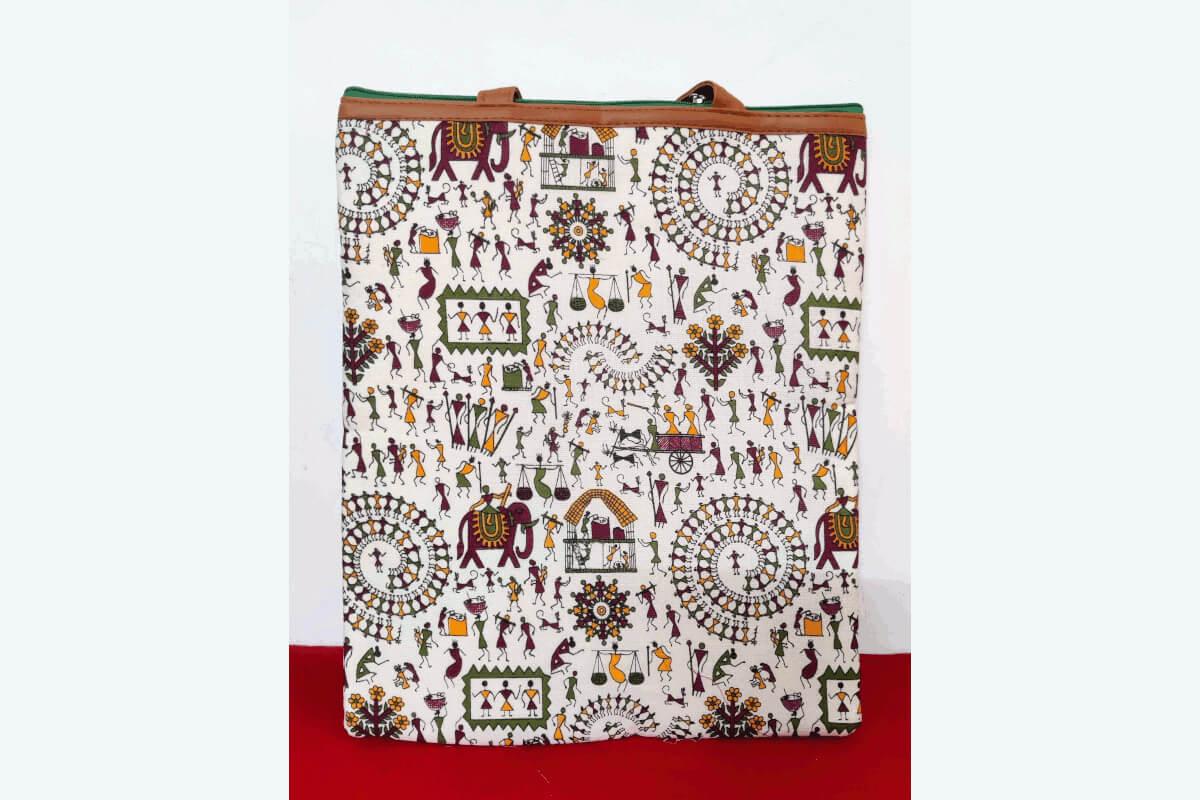 Warli Print Tote Handbag |Canvas Tote Bags - Puja Celebrations