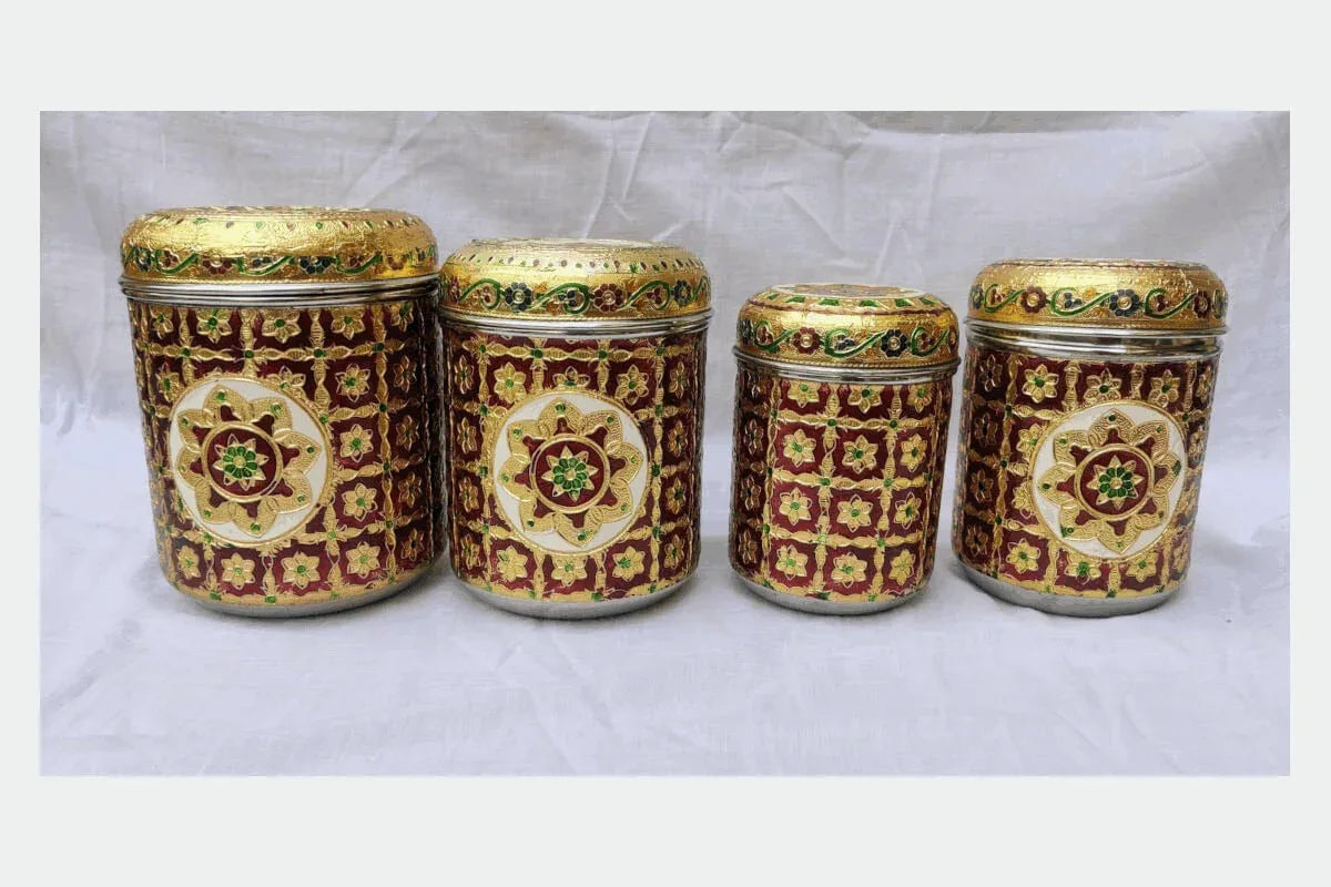 Meenakari Steel Dabba Box Set - Puja Celebrations