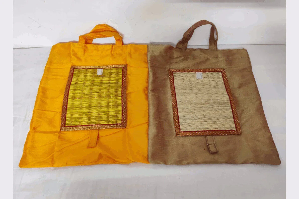 Foldable Korai Raw Silk Bag - Puja Celebrations