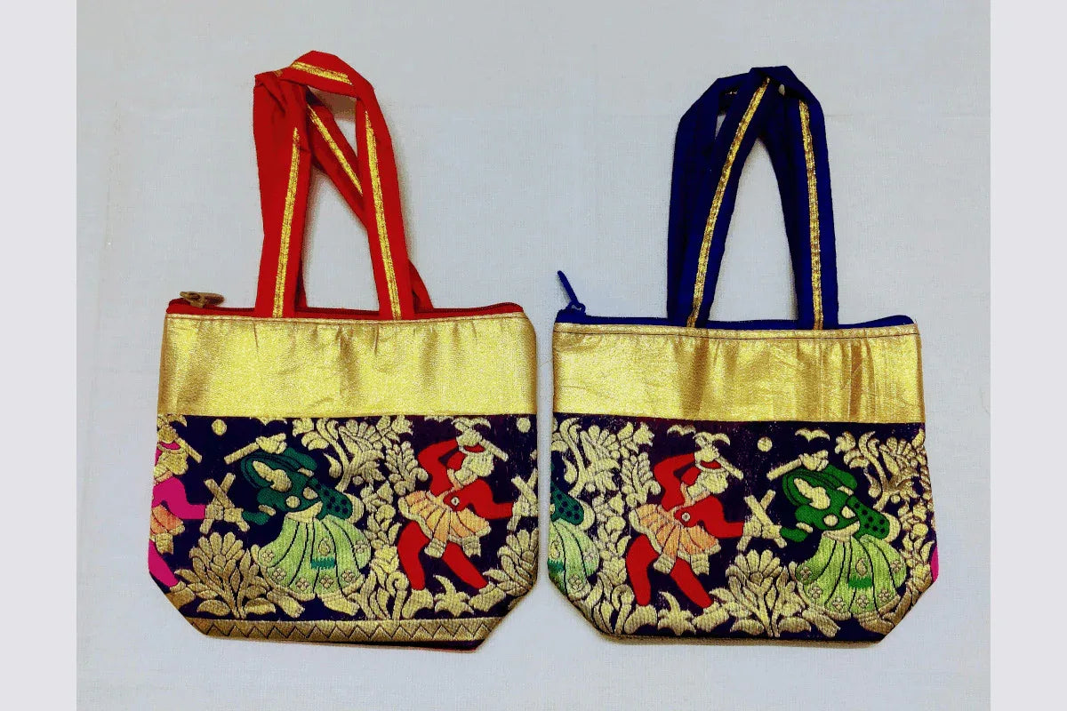 Designer Jari Printed Handbag - Puja Celebrations