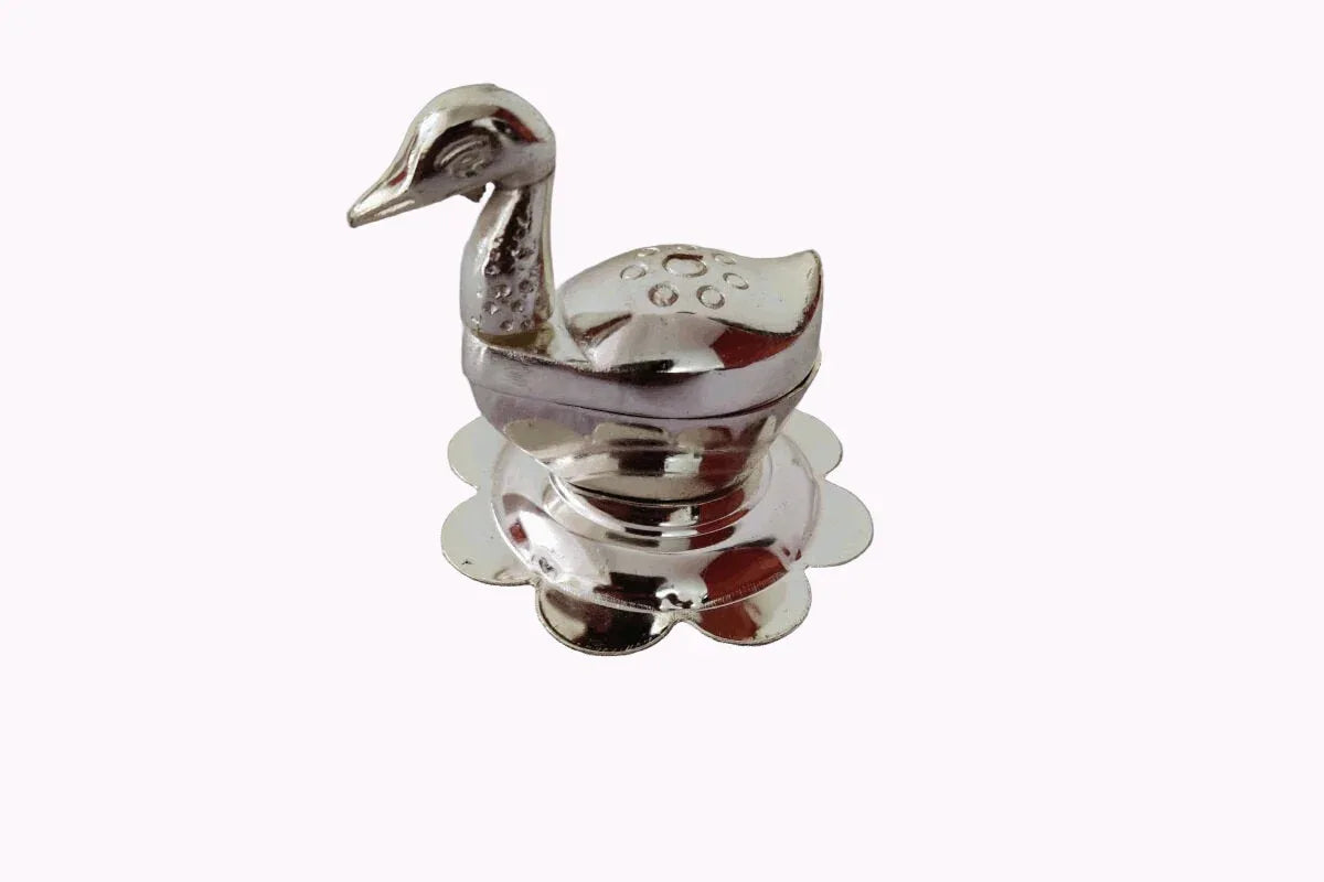 Silver Duck Kumkum Flower Base - Puja Celebrations