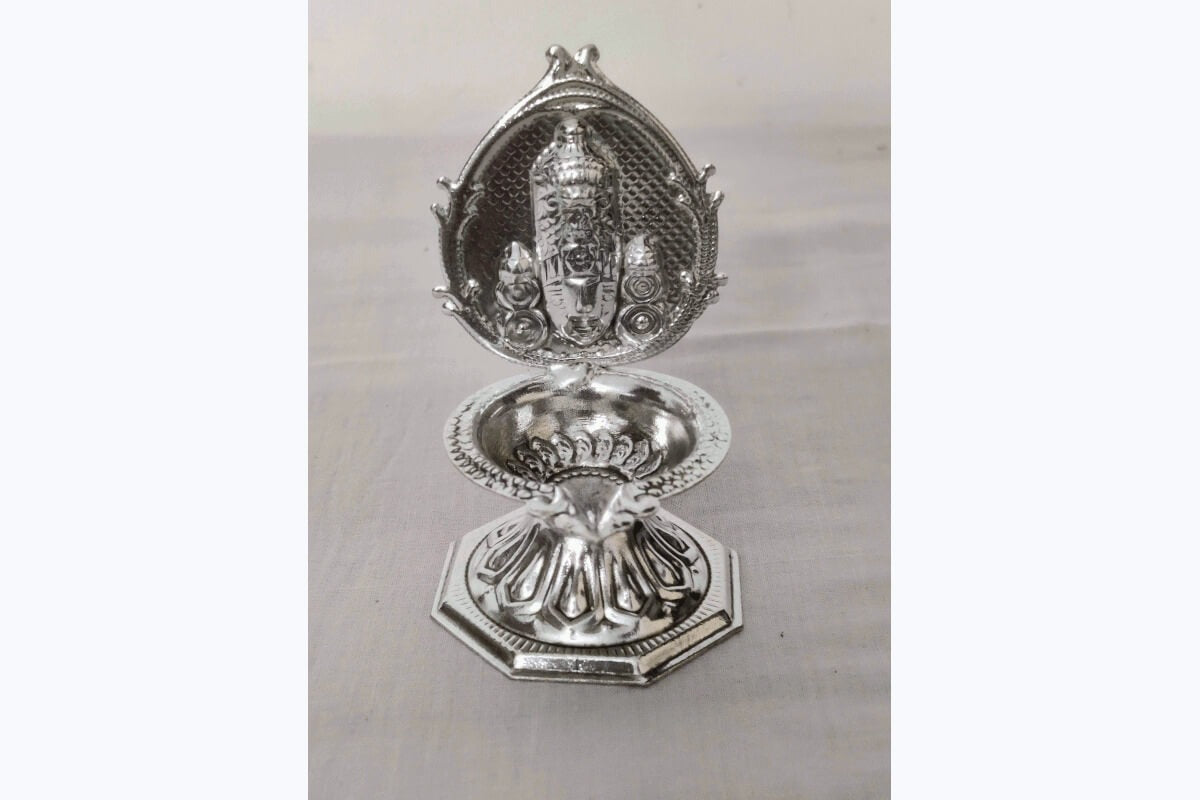 White Metal Balaji Diya Pair