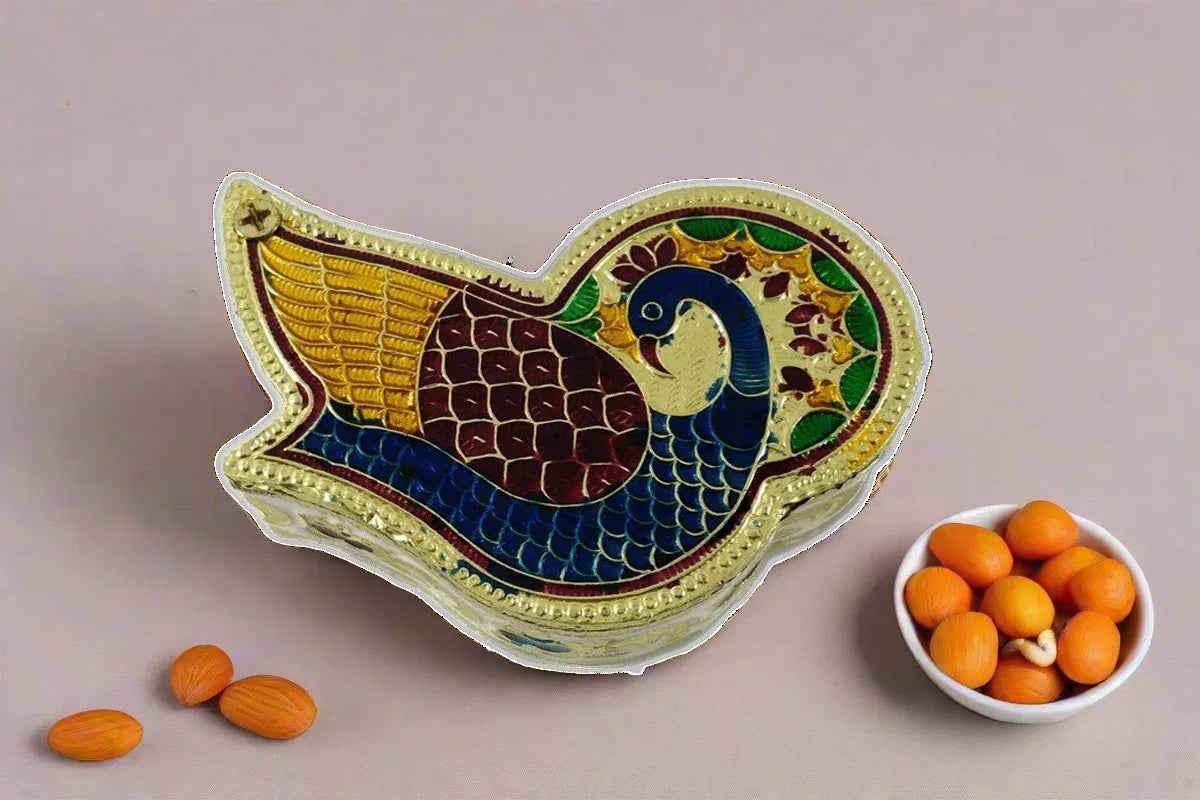 Meenakari Peacock Dry Fruit Box - Puja Celebrations