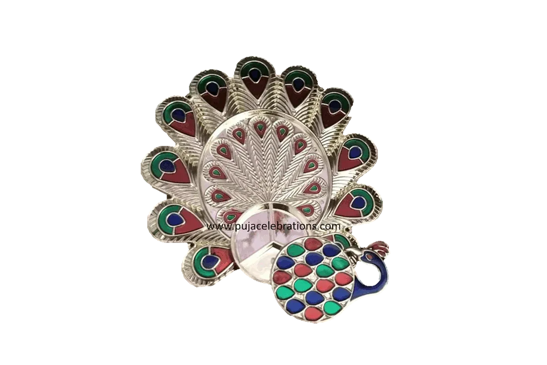Meenakari Peacock Kumkum Box Sliding Open - Puja Celebrations